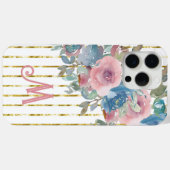 Monogram M Glam Gouden Strepen Roze Aqua Rozen Case-Mate iPhone Case (Achterkant (horizontaal))