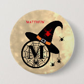 Monogram M Halloween Sky Witch Spiders Name Button (Voorkant)