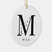 Monogram M Hemelse Naam Keramisch Ornament (Rechts)