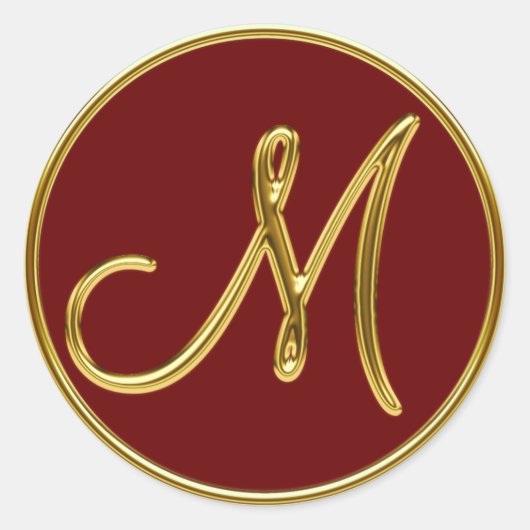 Monogram M in 3D goud Ronde Sticker (Voorkant)