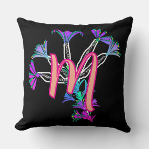 Monogram M Initiaal Bloem Kussen