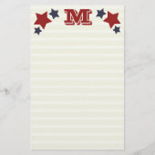 Monogram M/Initiaal M Stars & Stripes Stationery Briefpapier (Voorkant)