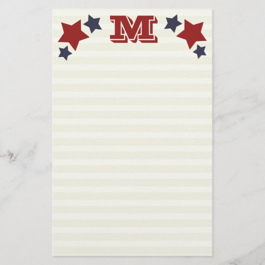 Monogram M/Initiaal M Stars & Stripes Stationery Briefpapier (Voorkant)