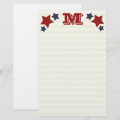 Monogram M/Initiaal M Stars & Stripes Stationery Briefpapier (Voorkant / Achterkant)