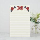 Monogram M/Initiaal M Stars & Stripes Stationery Briefpapier (Staand voorkant)