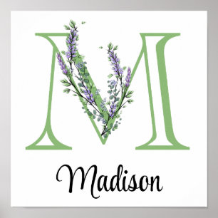 Monogram M Lavendel Eucalyptus kinderkamer Poster