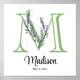 Monogram M Lavender Eucalyptus nursery Poster