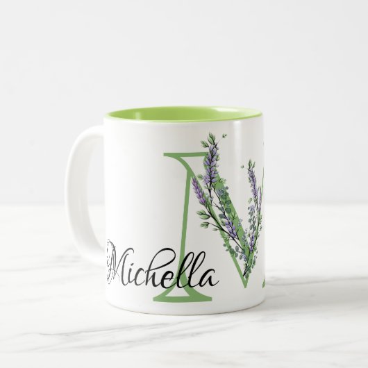 Monogram M Lavender Eucalyptus Tweekleurige Koffiemok (Voorkant links)