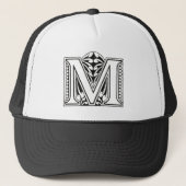 Monogram M, letter M, alfabet M, zwart en wit Trucker Pet (Voorkant)