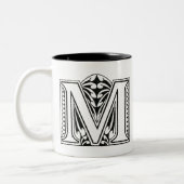 Monogram M, letter M, alfabet M, zwart en wit Tweekleurige Koffiemok (Links)
