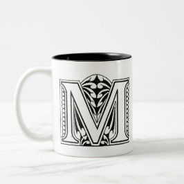 Monogram M, letter M, alfabet M, zwart en wit Tweekleurige Koffiemok