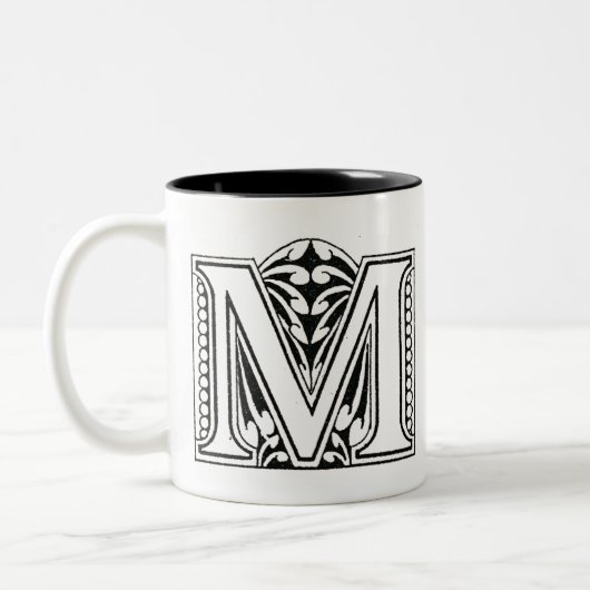 Monogram M, letter M, alfabet M, zwart en wit Tweekleurige Koffiemok (Links)