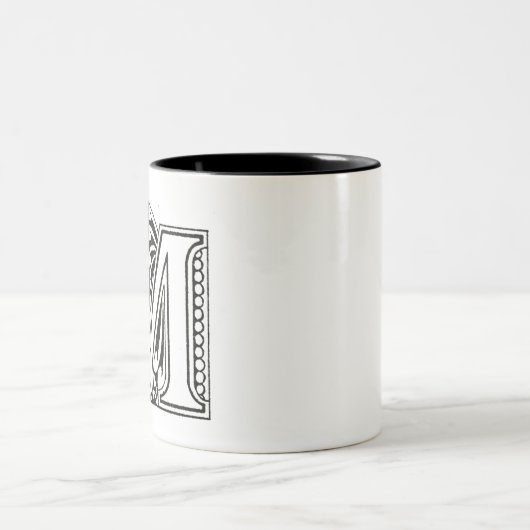 Monogram M, letter M, alfabet M, zwart en wit Tweekleurige Koffiemok (Center)