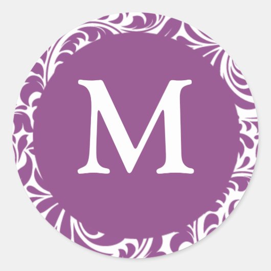 Monogram M Light Plum and White Weddenkers Ronde Sticker (Voorkant)