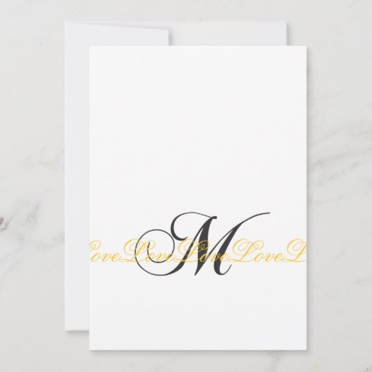 Monogram M Love Wedding Invitting Yellow Kaart (Achterkant)