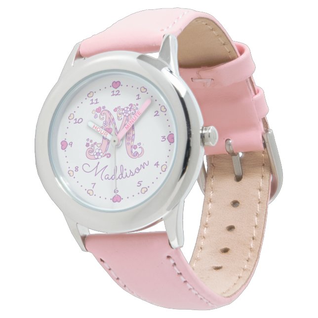 Monogram M meisjes doedle letter art Maddison Watc Horloge (Gekanteld)