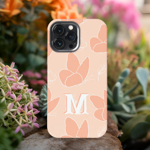 Monogram M Modern Apricot Peach Butterfly Patroon iPhone 13 Pro Max Hoesje