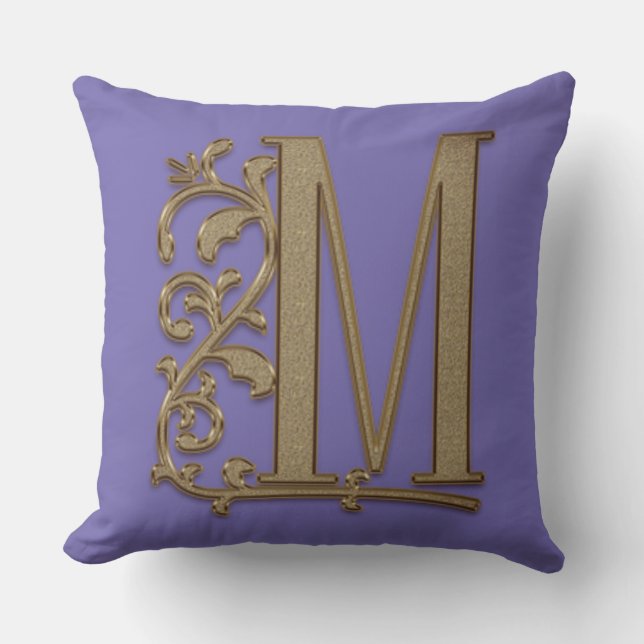 Monogram M Periwinkle Blue Family Weddendag Kussen (Voorkant)