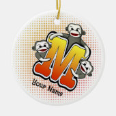 Monogram M Sock Monkey Keramisch Ornament (Voorkant)