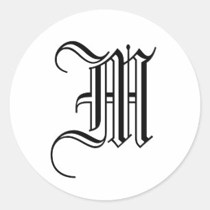 Monogram M Sticker Zwart Wit Oud Engels
