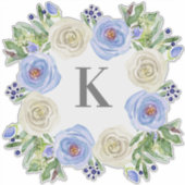 Monogram M Trouwblauw in Witte Roos Bloemenkrans Sticker (Voorkant)
