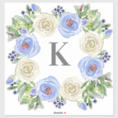 Monogram M Trouwblauw in Witte Roos Bloemenkrans Sticker (Vel)
