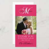 Monogram M Trouwen Dank u Fotokaarten Fuchsia Bedankkaart (Voorkant / Achterkant)