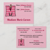 Monogram M van de noodinformatiekaarten voor kinde Contactkaartje (Voorkant / Achterkant)