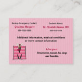 Monogram M van de noodinformatiekaarten voor kinde Contactkaartje (Achterkant)