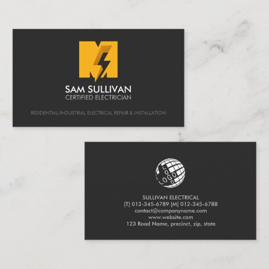 Monogram M van elektricien-aannemer Visitekaartje (Voorkant / Achterkant)