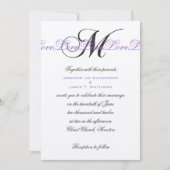 Monogram M Wedding Invitations Paars Silver Kaart (Voorkant)
