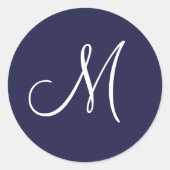 Monogram M White op Navy Blue, Ronde Sticker (Voorkant)