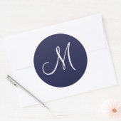 Monogram M White op Navy Blue, Ronde Sticker (Envelop)