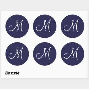 Monogram M White op Navy Blue, Ronde Sticker