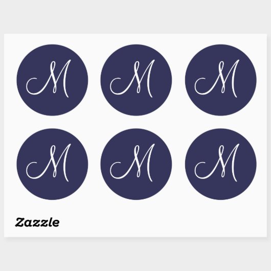 Monogram M White op Navy Blue, Ronde Sticker (Vel)