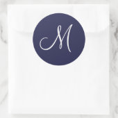 Monogram M White op Navy Blue, Ronde Sticker (Tas)