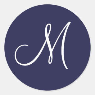 Monogram M White op Navy Blue, Ronde Sticker