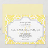 Monogram M Yellow Damask Wedding Invitations Kaart (Voorkant / Achterkant)