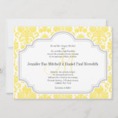 Monogram M Yellow Damask Wedding Invitations Kaart (Voorkant)