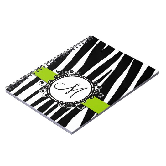 Monogram M Zebra Pattern Green Notebook Notitieboek (Linkerzijde)