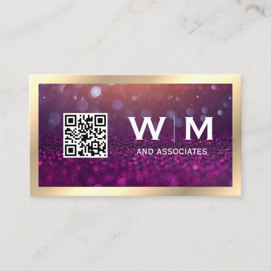 Monogram | Magenta Bokeh | QR-CODE Visitekaartje (Voorkant)