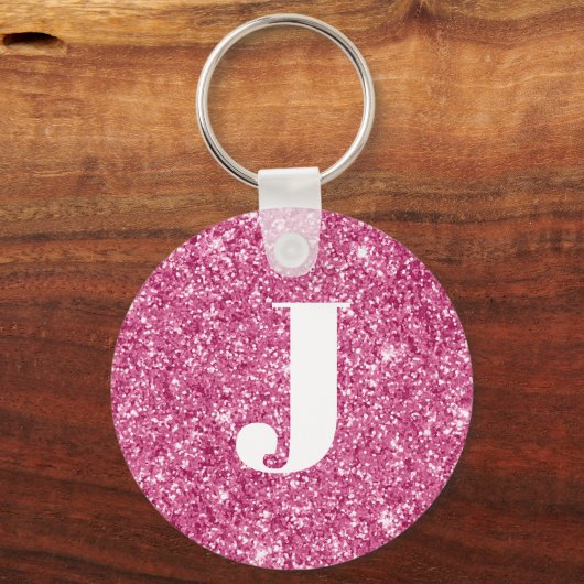 Monogram Magenta Glitter Sleutelhanger (Voorkant)