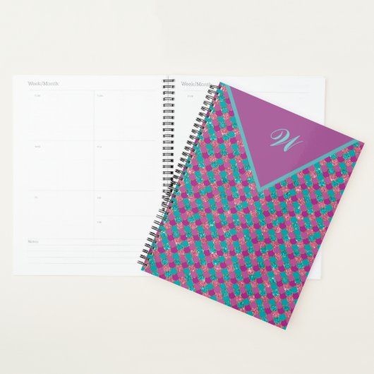 Monogram Magenta Paarse Roze Blauwgroen Zeemeermin Planner (Display)
