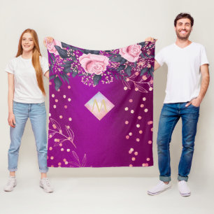 Monogram Magenta Rosegold Pink Metallic Glitter Fleece Deken