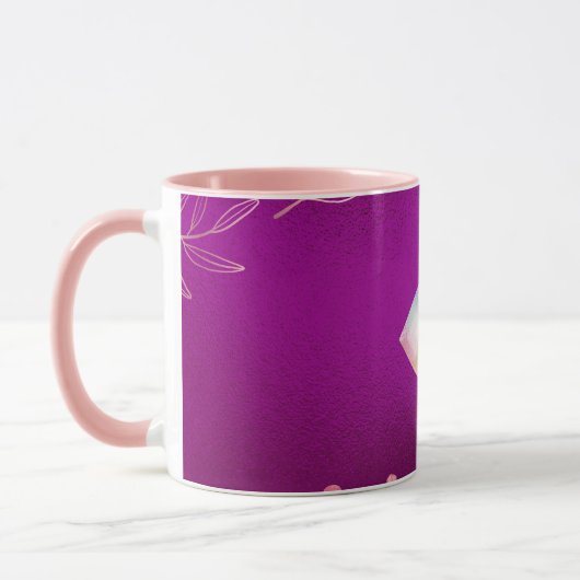 Monogram Magenta Rosegold Pink Metallic Glitter Mok (Links)