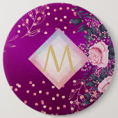 Monogram Magenta Rosegold Pink Metallic Glitter Ronde Button 6,0 Cm (Voorkant)