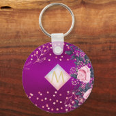 Monogram Magenta Rosegold Pink Metallic Glitter Sleutelhanger (Voorkant)