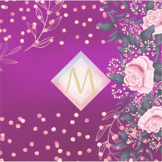 Monogram Magenta Rosegold Pink Metallic Glitter Sticker (Voorkant)