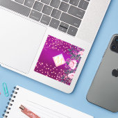 Monogram Magenta Rosegold Pink Metallic Glitter Sticker (Laptop met iPhone)