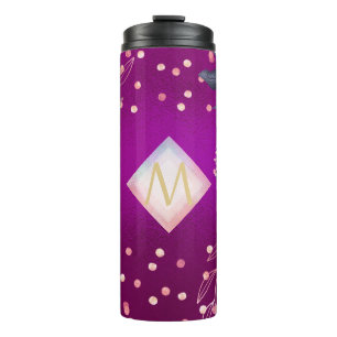 Monogram Magenta Rosegold Pink Metallic Glitter Thermosbeker